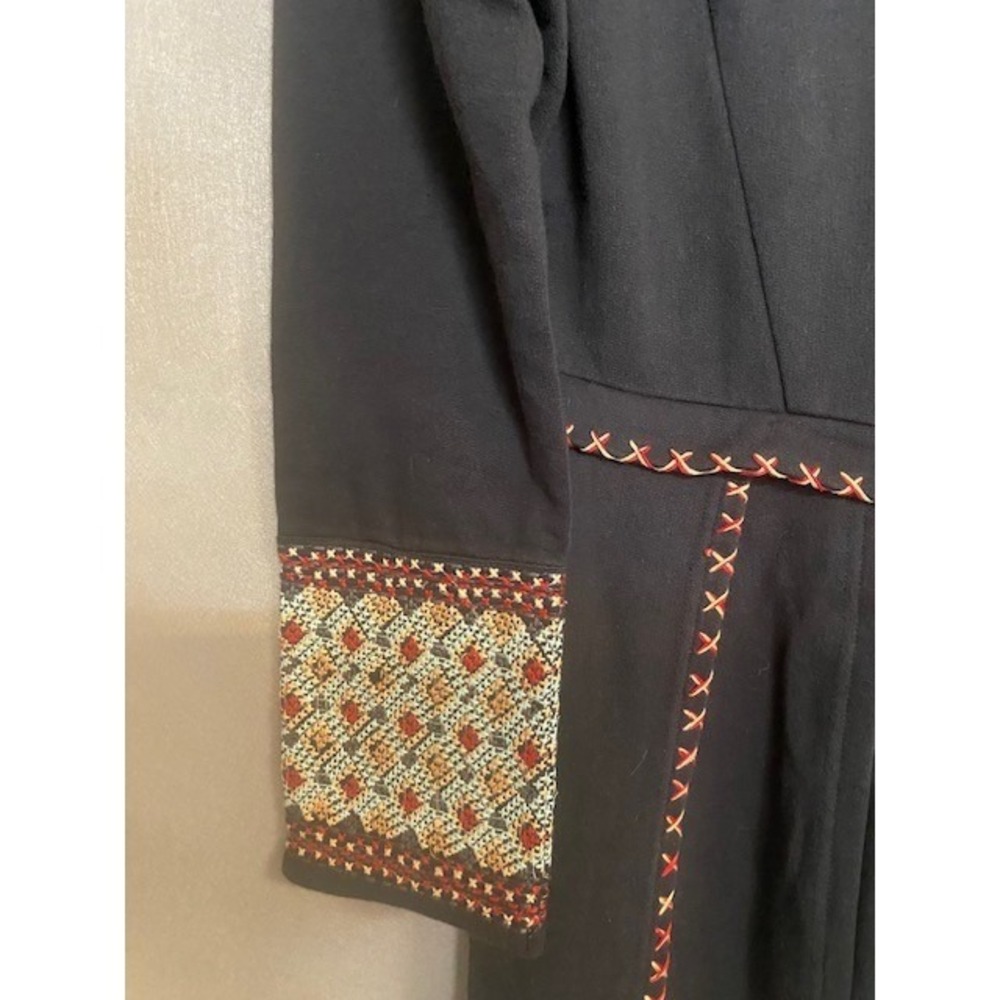Kyla Seo Black Cotton Embroidered Duster Coat Floral Cross Stitch Jacket Large - Picture 6 of 10